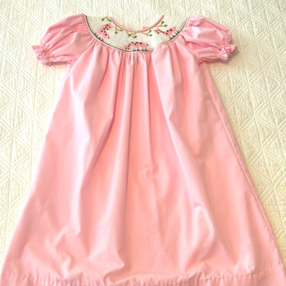 Remember Nguyen 2T pink smocked dress with giraffes